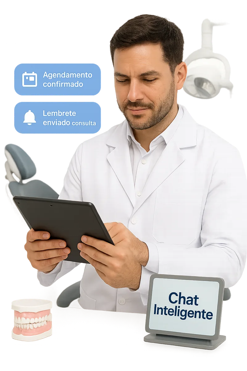 Ilustração de atendimento em consultório odontológico