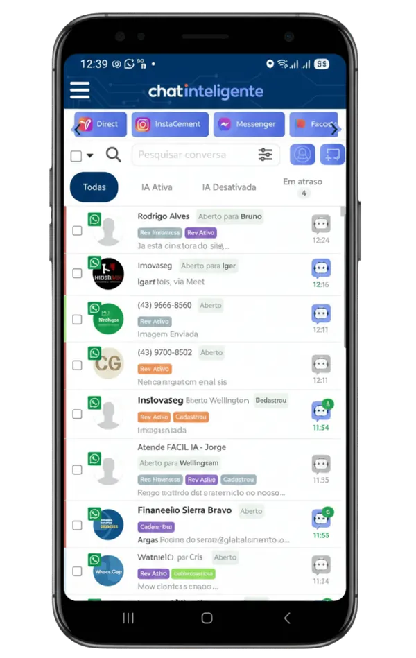 Visual do aplicativo Chat Inteligente em smartphone