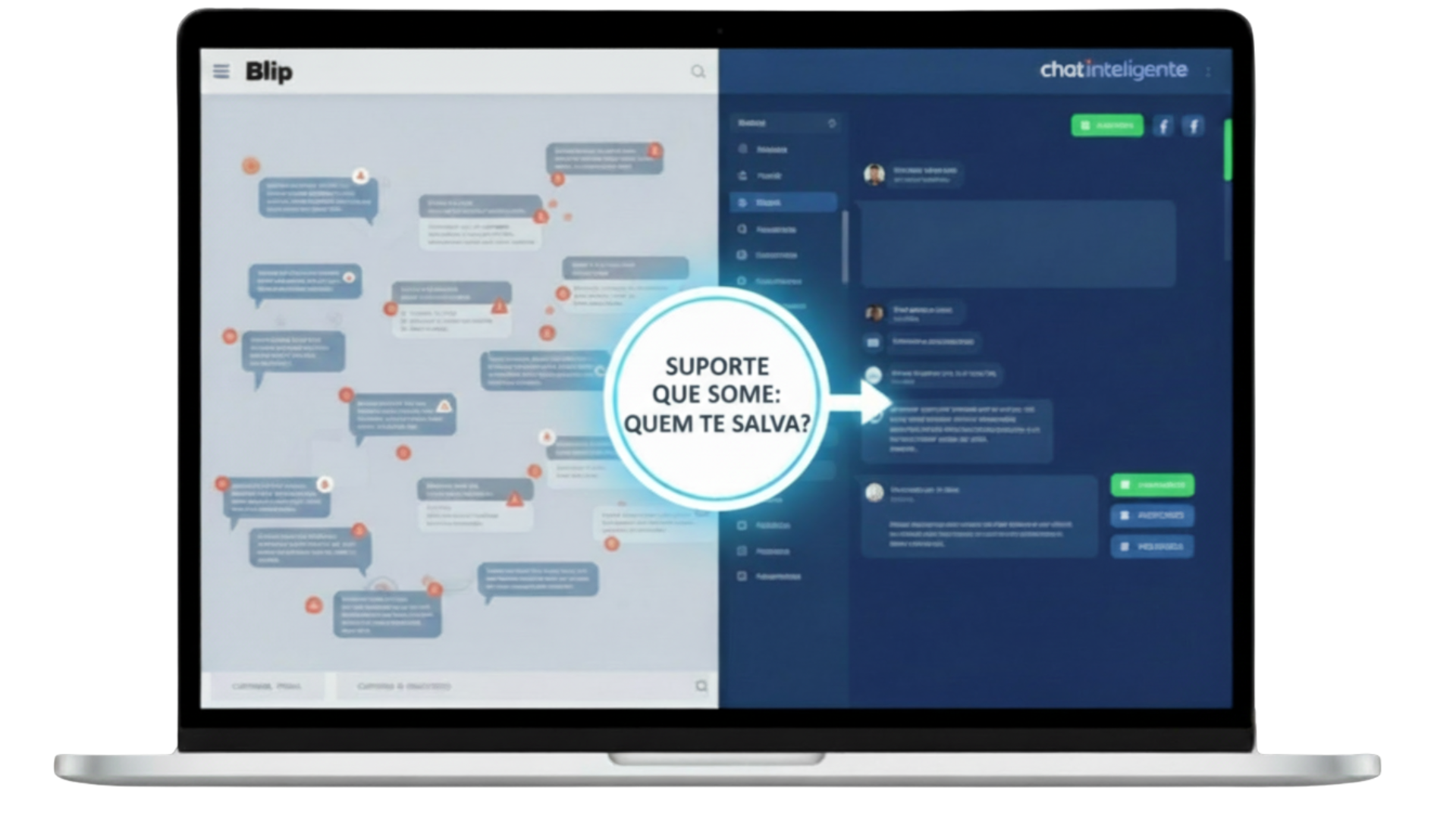 Comparativo Blip vs Chat Inteligente no notebook