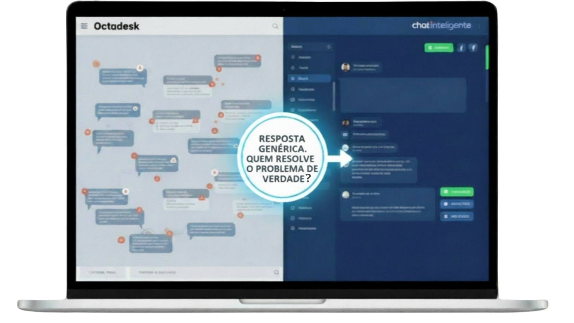 Comparativo Octadesk vs Chat Inteligente no notebook