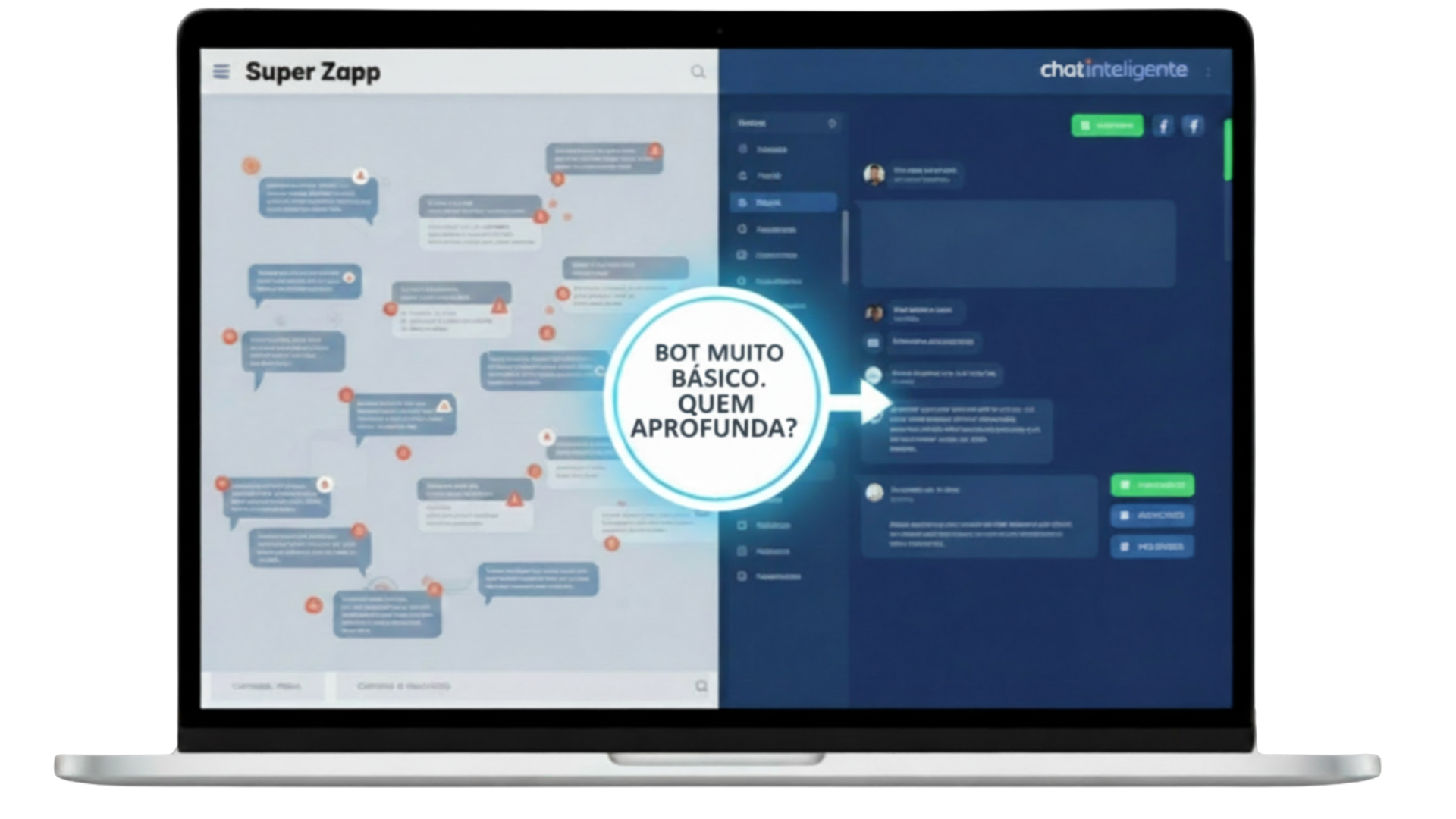 Comparativo Super Zapp vs Chat Inteligente no notebook